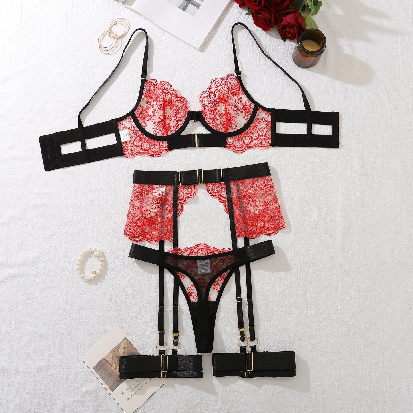 EtherealLace 4-Piece Lingerie Set