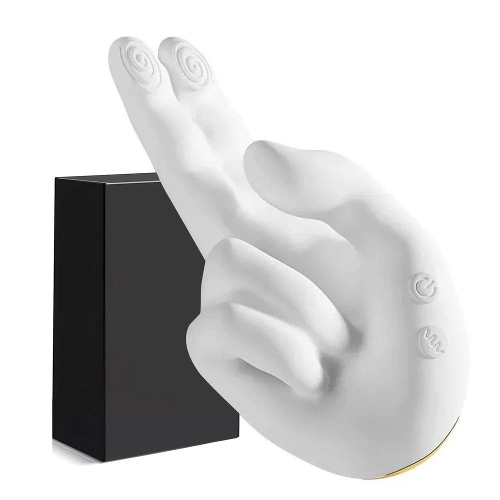 Finger Fist Vibrator with 10 vibration modes, warming function, body-safe silicone, and USB rechargeable design.
