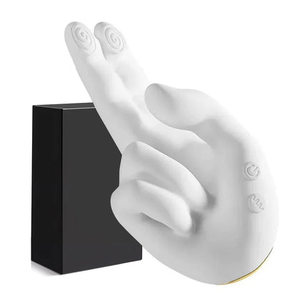 Finger Fist Vibrator with 10 vibration modes, warming function, body-safe silicone, and USB rechargeable design.