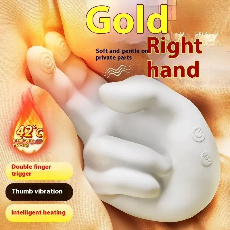 Finger Fist Vibrator with 10 vibration modes, warming function, body-safe silicone, and USB rechargeable design.