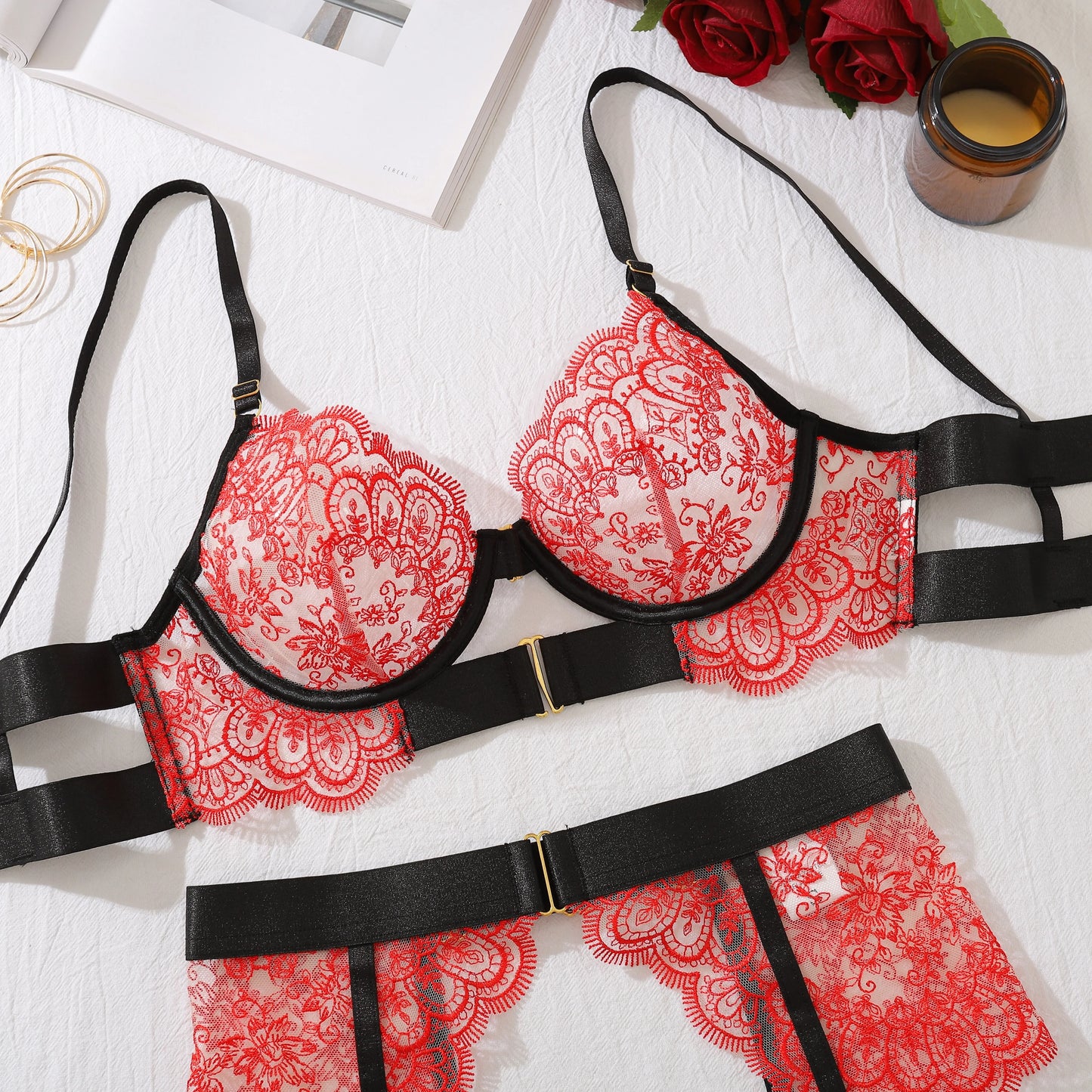 EtherealLace 4-Piece Lingerie Set