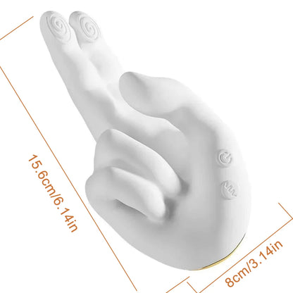Finger Fist Vibrator with 10 vibration modes, warming function, body-safe silicone, and USB rechargeable design.
