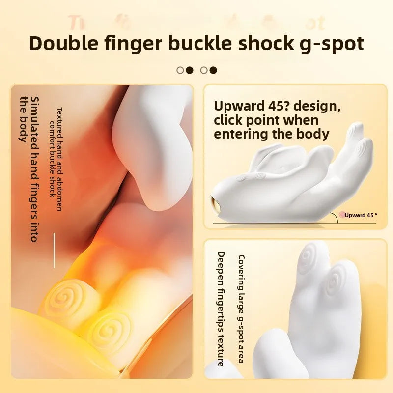 Finger Fist Vibrator with 10 vibration modes, warming function, body-safe silicone, and USB rechargeable design.
