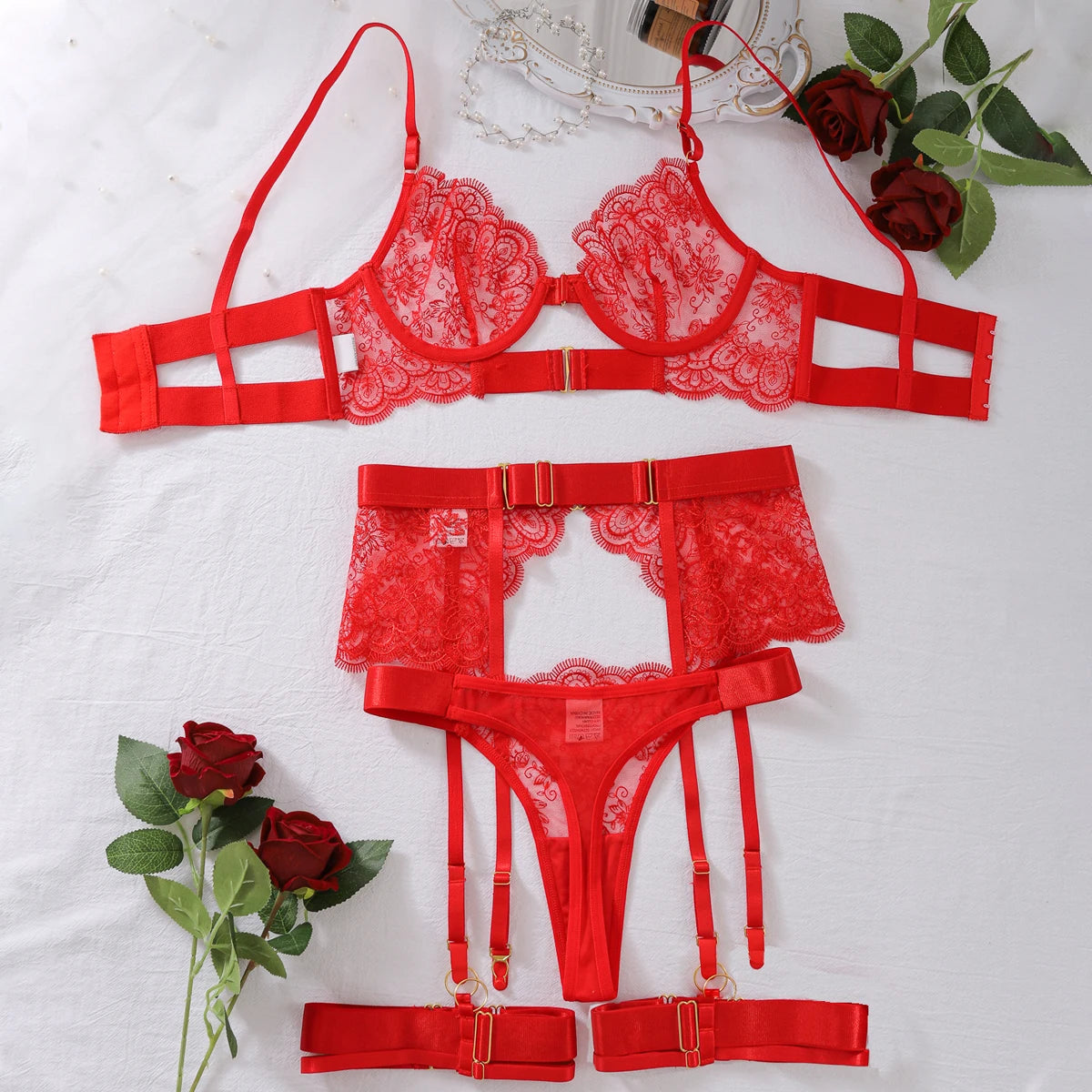 EtherealLace 4-Piece Lingerie Set