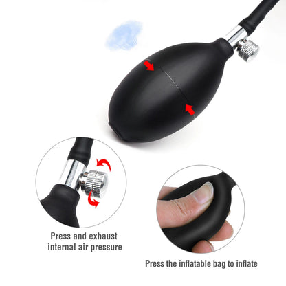 Inflatable anal pump with pressure release valve