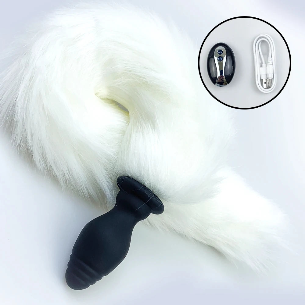 Fox Tail Anal Plug Vibrator Remote Control, 10 Modes, Real Fur Fox Tail Anal Plug Vibrator Remote Control, 10 Modes, Real Fur