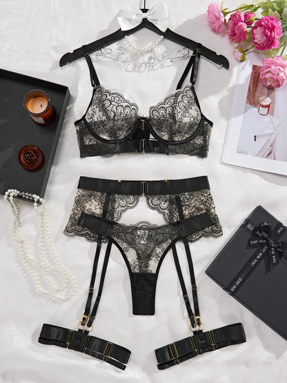 EtherealLace 4-Piece Lingerie Set